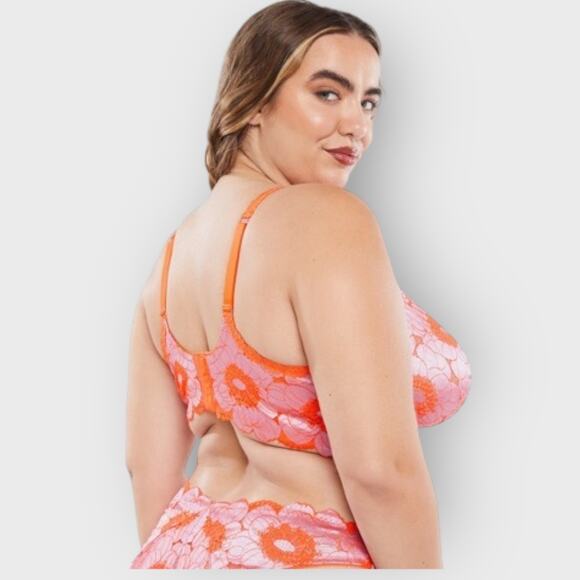 SavagexFenty Perfect Poppies Unlined Lace Demi Bra 38D Pink Orange Festival Top - Picture 10 of 10